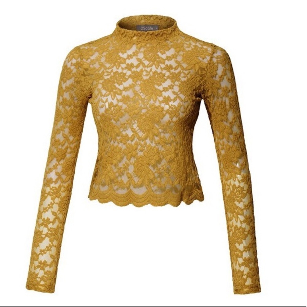 Dark Mustard Lace Crop Top-Large